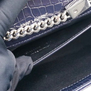 Crocodile Embosse Classic Monogram Kate Tassel Satchel Black