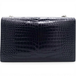Crocodile Embosse Classic Monogram Kate Tassel Satchel Black