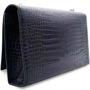 Crocodile Embosse Classic Monogram Kate Tassel Satchel Black