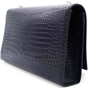 Crocodile Embosse Classic Monogram Kate Tassel Satchel Black