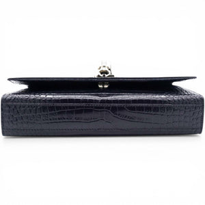 Crocodile Embosse Classic Monogram Kate Tassel Satchel Black