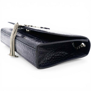 Crocodile Embosse Classic Monogram Kate Tassel Satchel Black