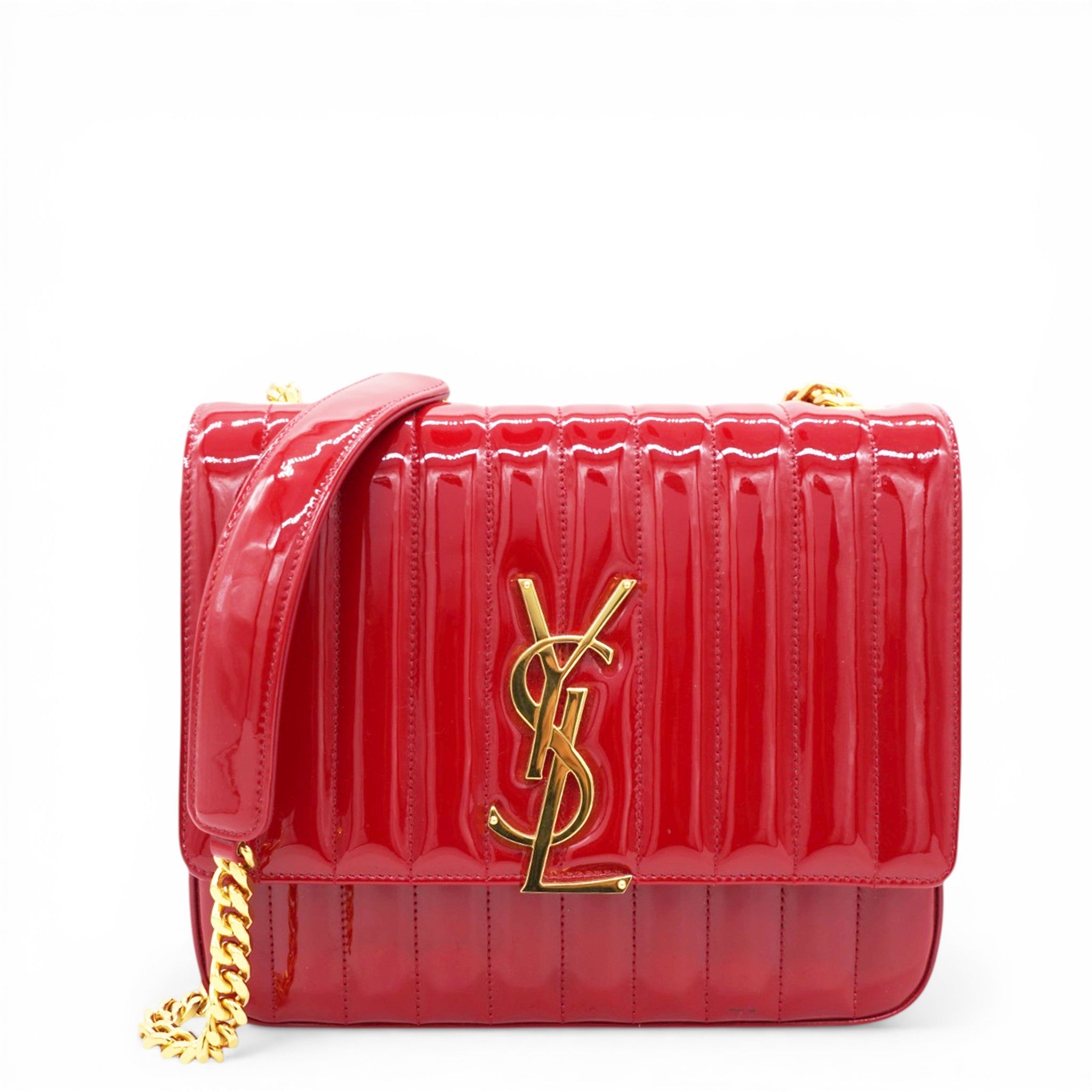 Lambskin Matelasse Monogram Vicky Chain Bag Rouge Eros