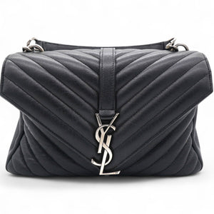 Sheepskin Matelasse Chevron Monogram College Bag Black