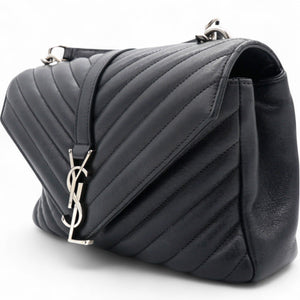 Sheepskin Matelasse Chevron Monogram College Bag Black