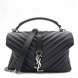 Sheepskin Matelasse Chevron Monogram College Bag Black