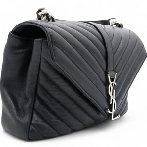 Sheepskin Matelasse Chevron Monogram College Bag Black