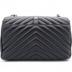 Sheepskin Matelasse Chevron Monogram College Bag Black