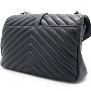 Sheepskin Matelasse Chevron Monogram College Bag Black