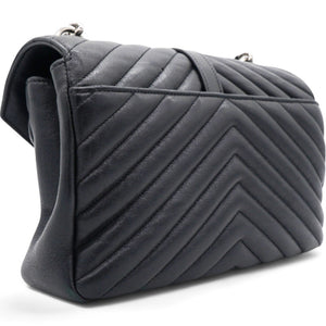 Sheepskin Matelasse Chevron Monogram College Bag Black