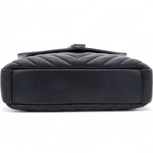 Sheepskin Matelasse Chevron Monogram College Bag Black