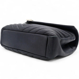 Sheepskin Matelasse Chevron Monogram College Bag Black