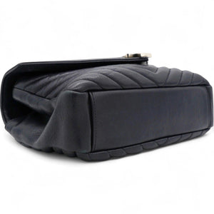 Sheepskin Matelasse Chevron Monogram College Bag Black