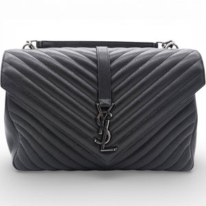 Sheepskin Matelasse Chevron Monogram Large College Satchel Black