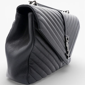 Sheepskin Matelasse Chevron Monogram Large College Satchel Black