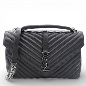 Sheepskin Matelasse Chevron Monogram Large College Satchel Black