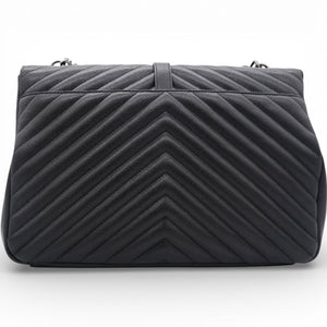 Sheepskin Matelasse Chevron Monogram Large College Satchel Black