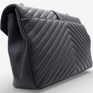 Sheepskin Matelasse Chevron Monogram Large College Satchel Black