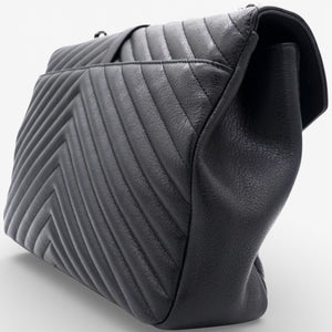 Sheepskin Matelasse Chevron Monogram Large College Satchel Black