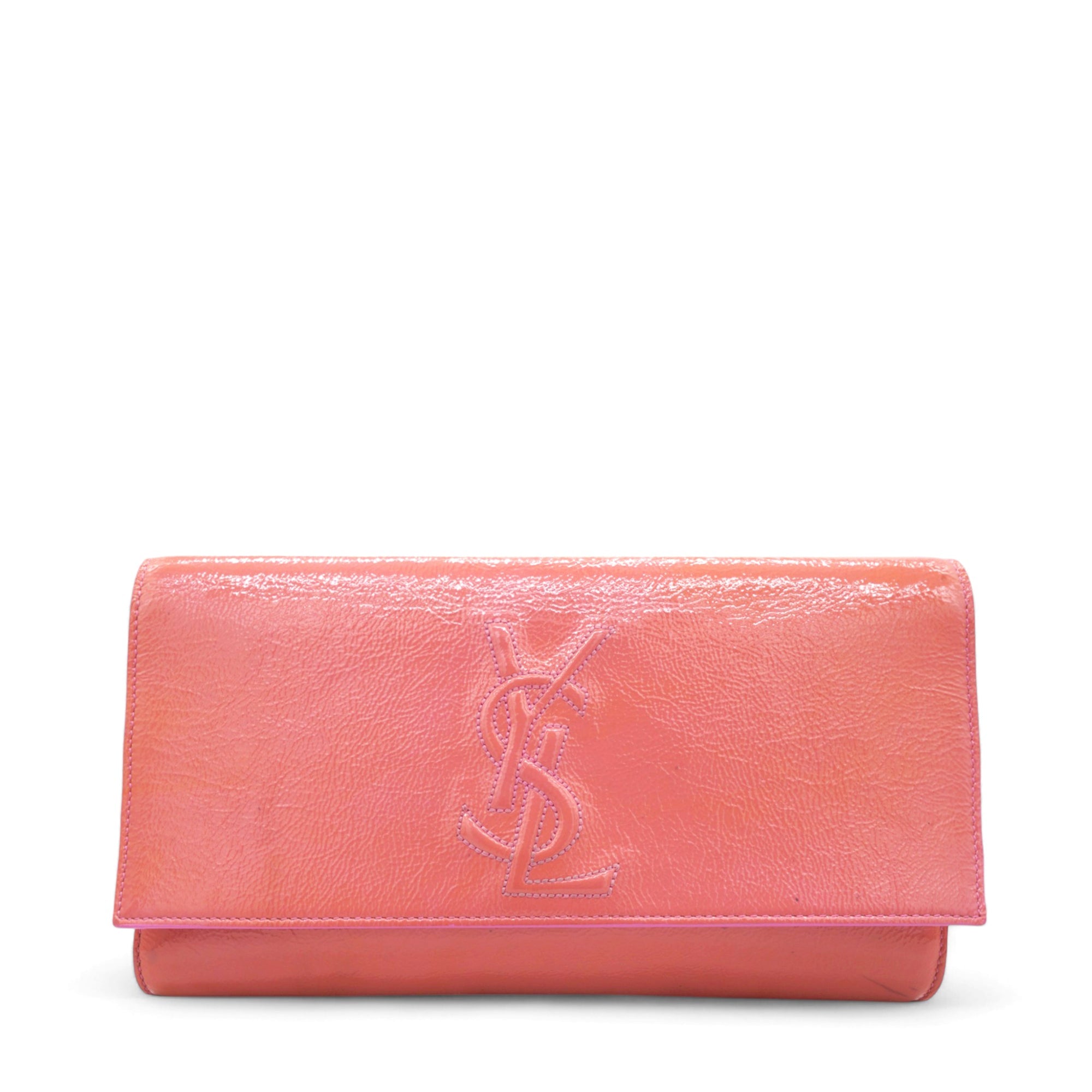 Textured Patent Monogram Large Belle De Jour Clutch Pink