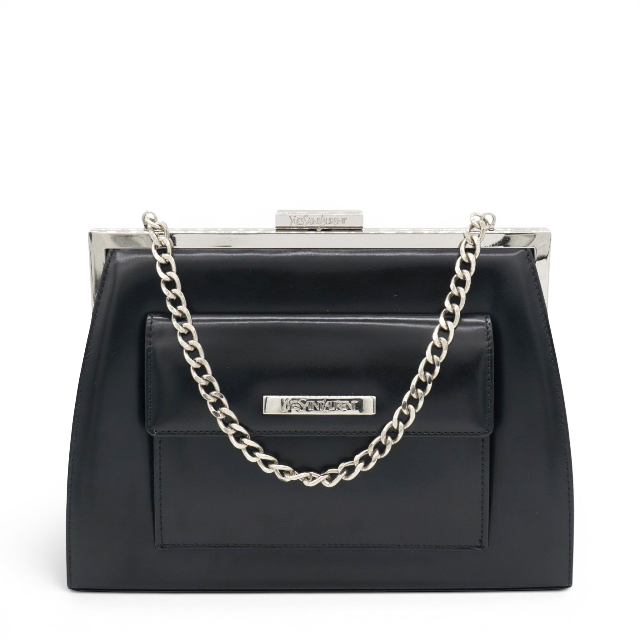 Vintage Black Leather Frame Bag