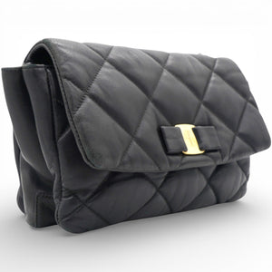 Black Quilted Leather Vara Bow Shoulder Bag