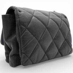 Black Quilted Leather Vara Bow Shoulder Bag