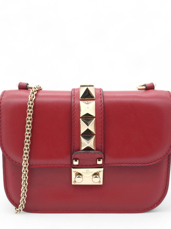 Vitello Mini Glam Lock Rockstud Flap Red