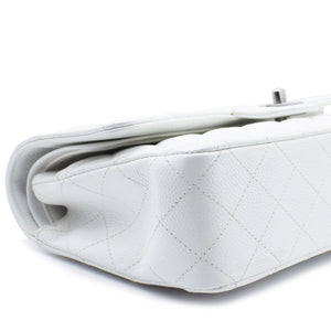 White Quilted Caviar Leather Classic Double Flap Bag