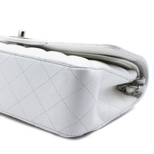 White Quilted Caviar Leather Classic Double Flap Bag