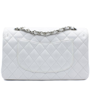 White Quilted Caviar Leather Classic Double Flap Bag