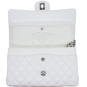 White Quilted Caviar Leather Classic Double Flap Bag