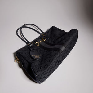 Gucci GG Borsetto Large Boston Bag - grey and black GG canvas