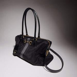 Gucci GG Borsetto Large Boston Bag - grey and black GG canvas