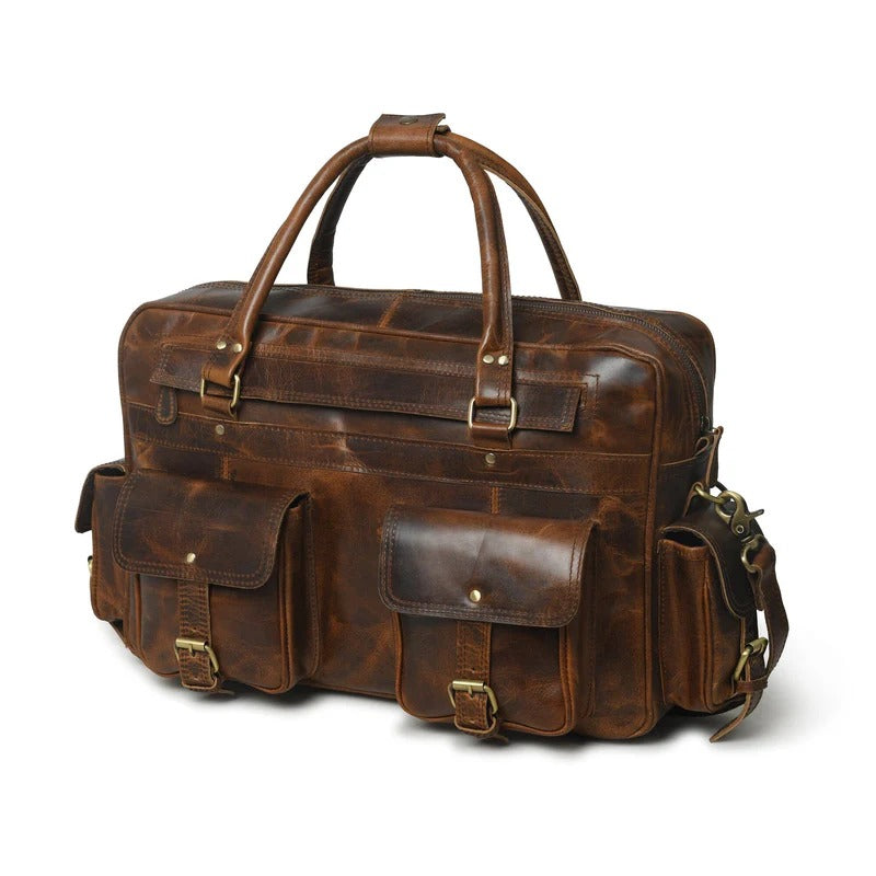 Cognac Brown Multi-Pocket Briefcase