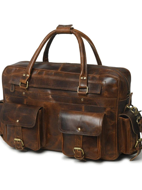 Cognac Brown Multi-Pocket Briefcase