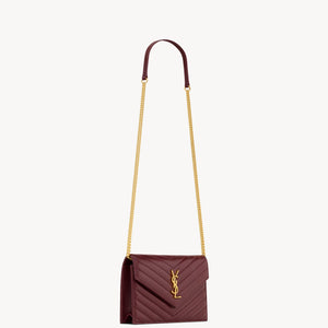 YSL Cassandre Envelope Chain Wallet In Lambskin - ROUGE CABERNET