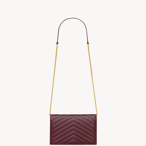 YSL Cassandre Envelope Chain Wallet In Lambskin - ROUGE CABERNET