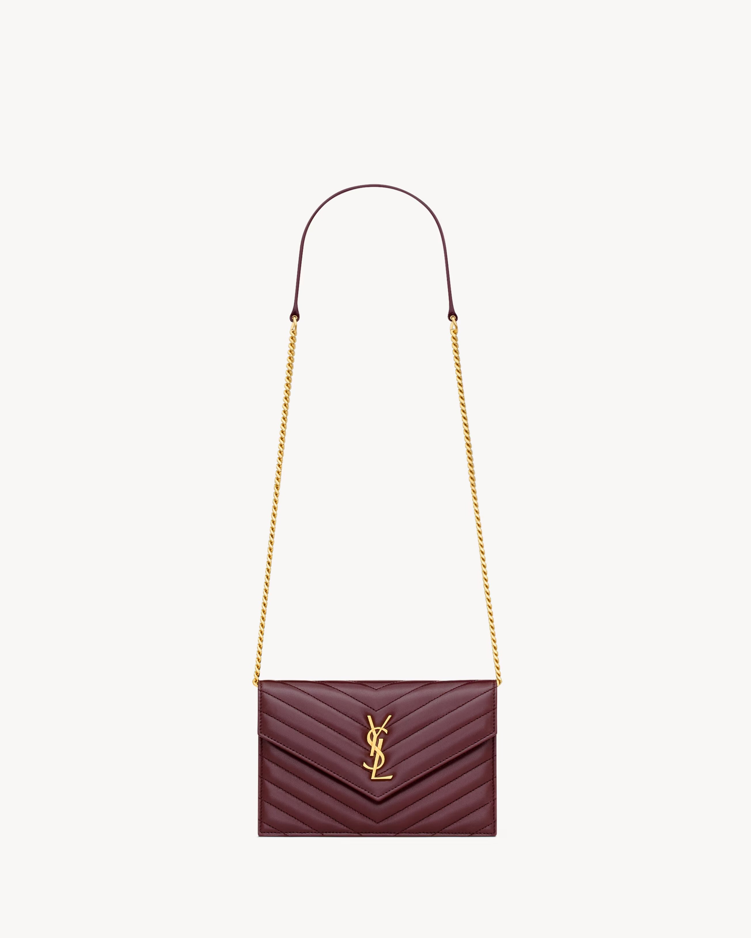YSL Cassandre Envelope Chain Wallet In Lambskin - ROUGE CABERNET
