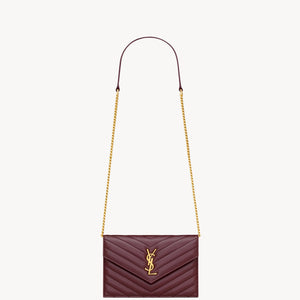 YSL Cassandre Envelope Chain Wallet In Lambskin - ROUGE CABERNET