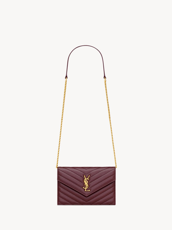 YSL Cassandre Envelope Chain Wallet In Lambskin - ROUGE CABERNET
