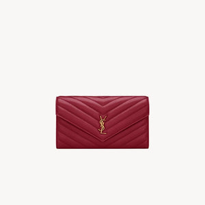 YSL Cassandre Large Flap Wallet In Lambskin - DEEPLY RED