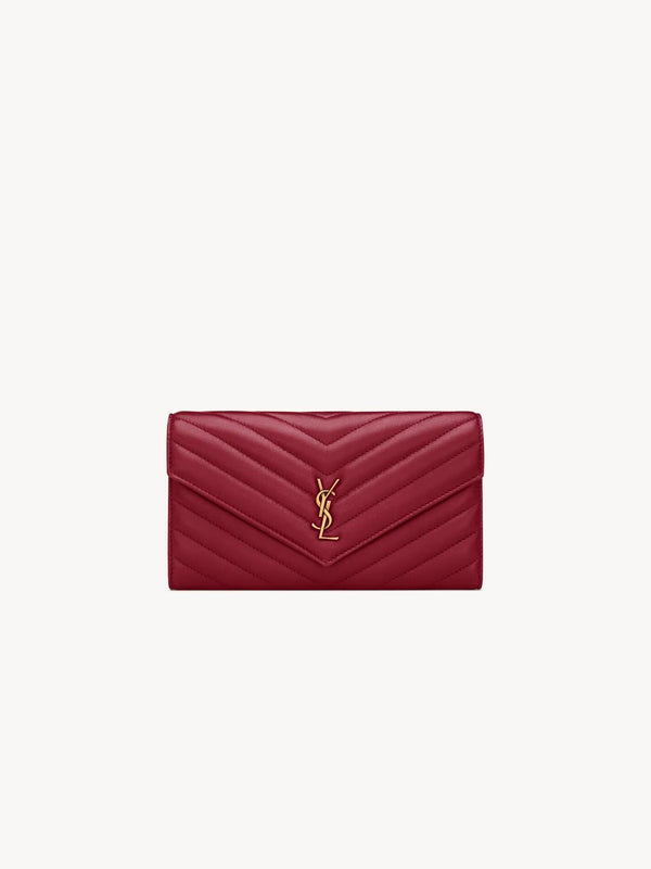 YSL Cassandre Large Flap Wallet In Lambskin - DEEPLY RED