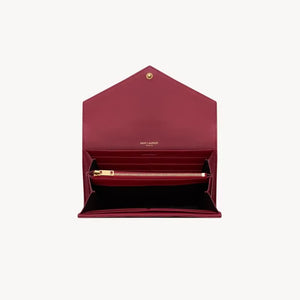 YSL Cassandre Large Flap Wallet In Lambskin - DEEPLY RED