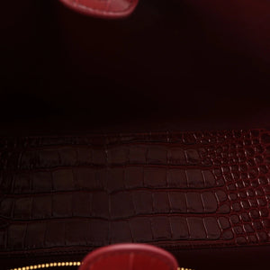 Calfskin Crocodile Embossed Archetype Small Shopping Tote Burgundy