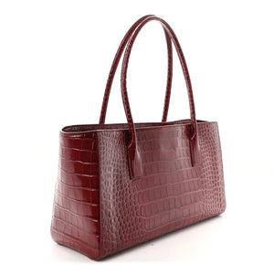 Calfskin Crocodile Embossed Archetype Small Shopping Tote Burgundy