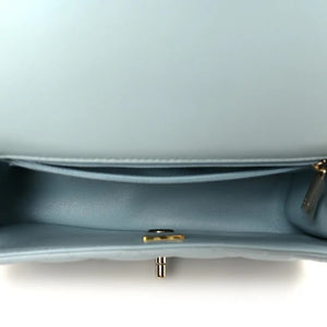 Chanel Lambskin Quilted Mini Top Handle Rectangular Flap Light Blue
