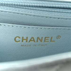 Chanel Lambskin Quilted Mini Top Handle Rectangular Flap Light Blue