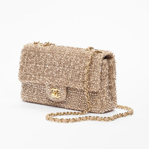 Chanel Evening Bag Beaded Tweed Gold