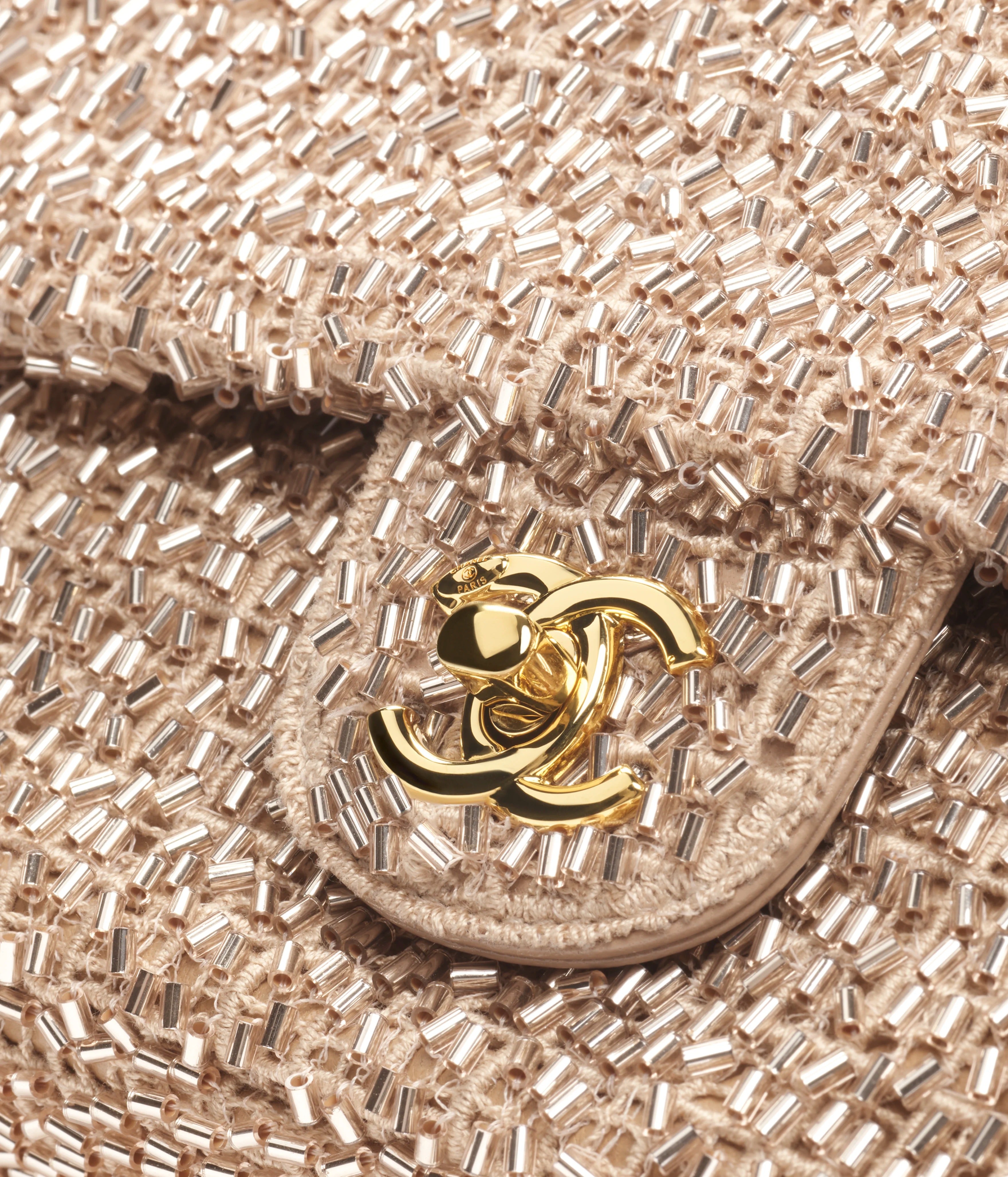 Chanel Evening Bag Beaded Tweed Gold